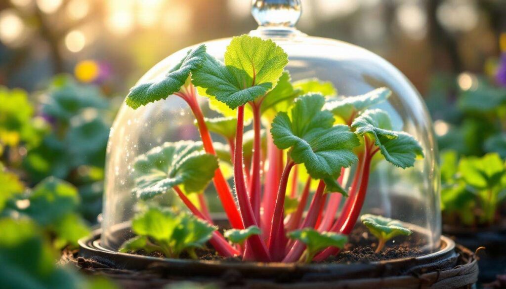 Rhabarber antreiben im Februar: Mit einer Glashaube starten Sie Wochen früher